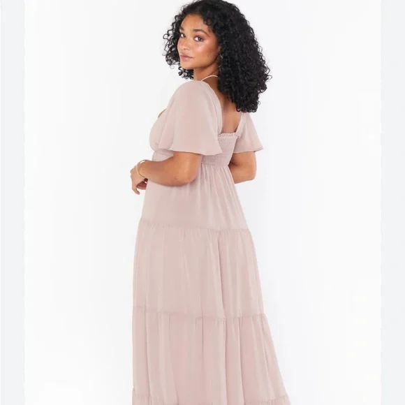 knee length dresses for ladies Nicole Maxi Dress ~ Dusty Blush Crisp Xs